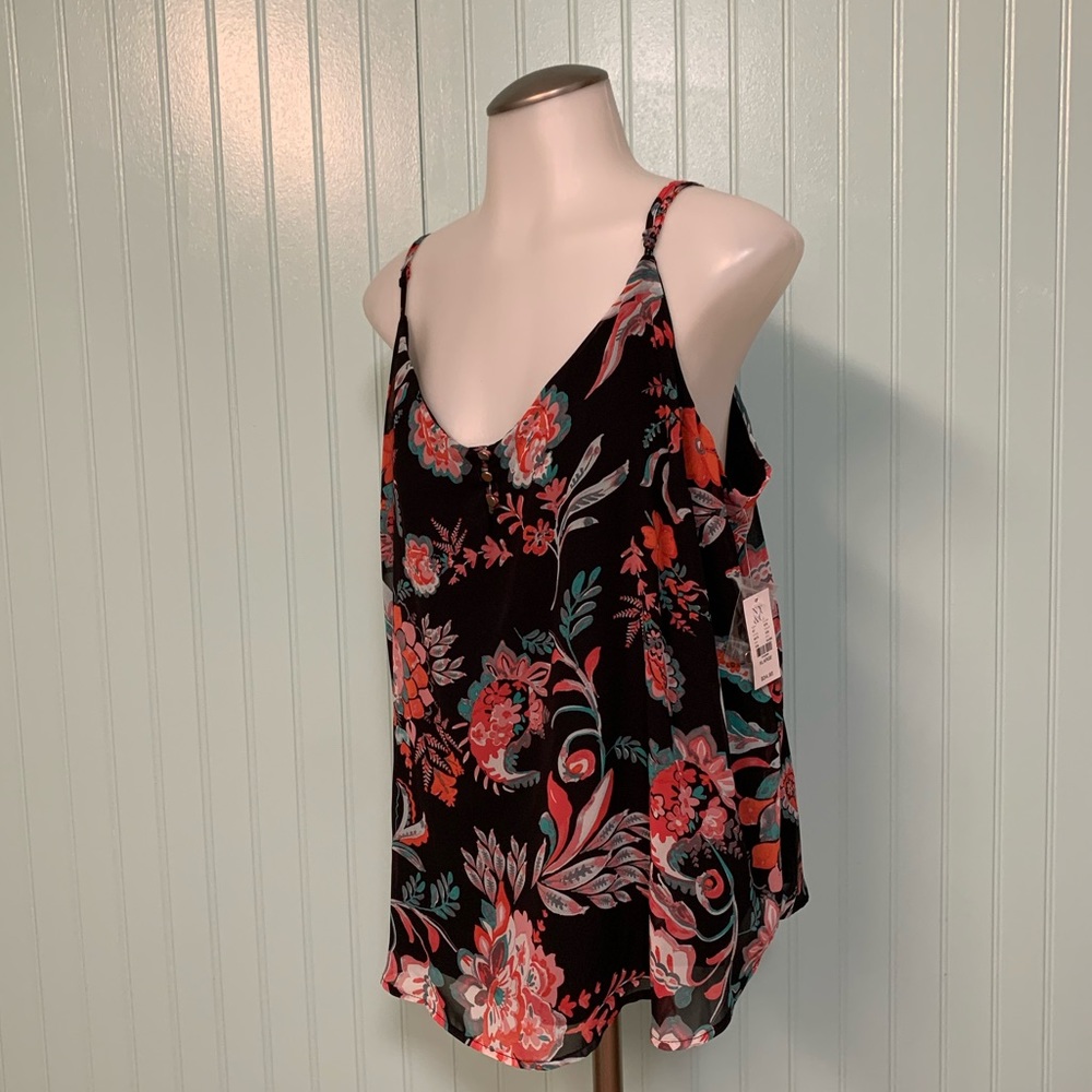 New York & Company XL Black Floral Print Cami NWT